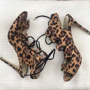 Bebe Leopard Print 5 inch Heels with Laces